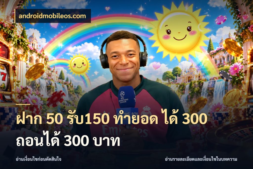 ฝาก 50 รับ150 ทำยอด ได้ 300 ถอนได้ 300 บาท สีสันของโปรฝากและยอดรับ กับ androidmobileos.com